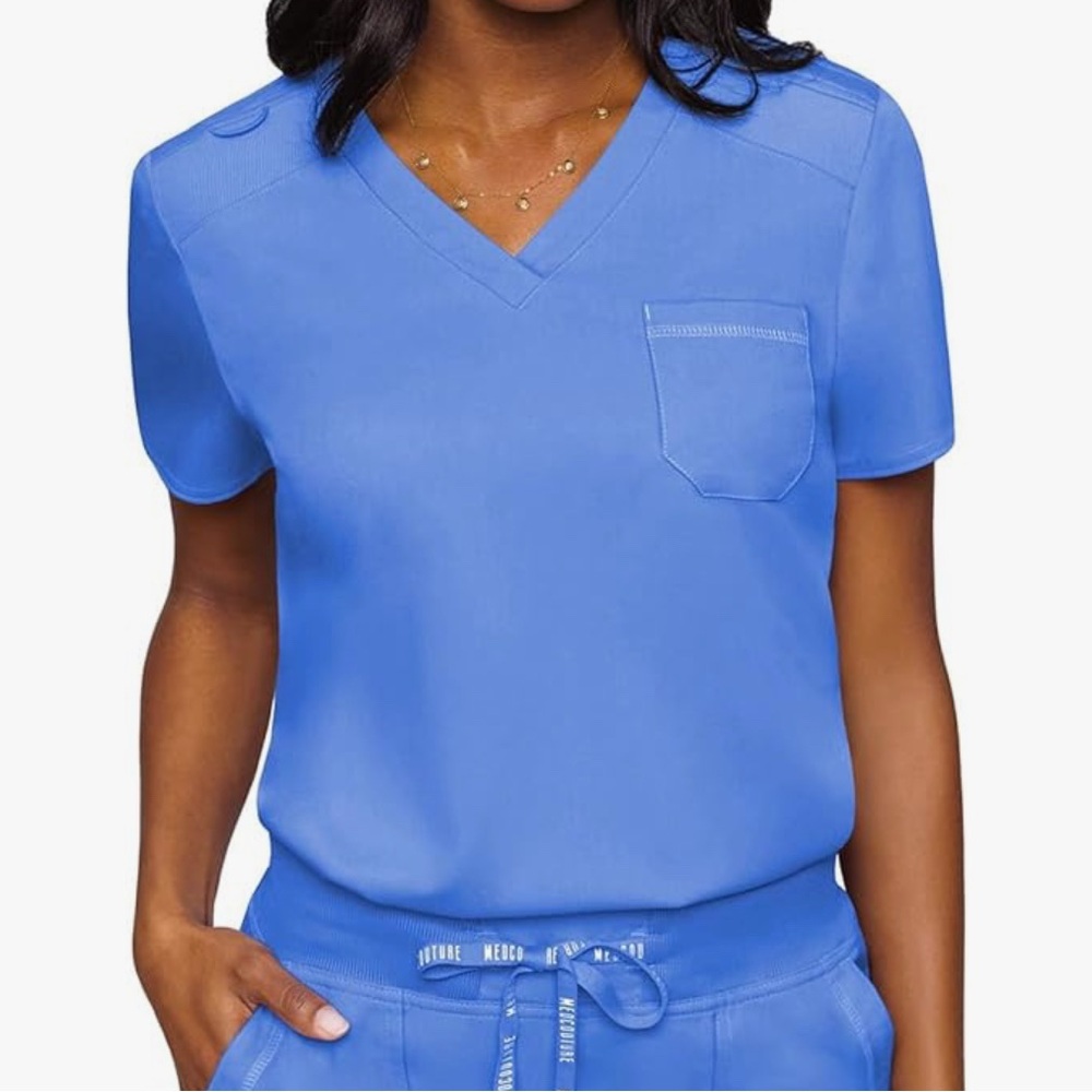 Ceil Blue V-Neck Scrub Top Med Couture